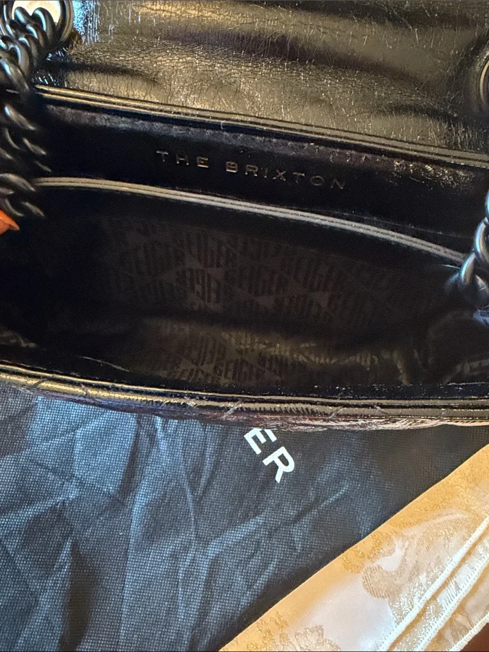 Kurt Geiger Black Quilted Patent Shoulder Bag with Chain Strap